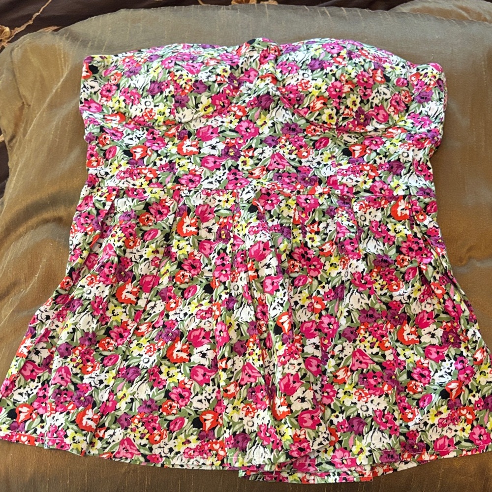 Floral Strapless Sweetheart Top - Pink Multi